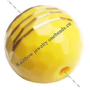 Gold Drawbench, Solid Acrylic Bead, Faced Round, 14mm, Hole:Approx 2mm, Sold by Bag