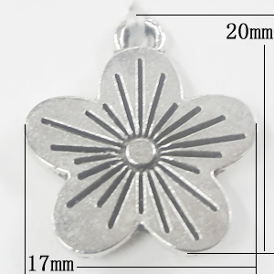 Pendant, Zinc Alloy Jewelry Findings, Flower 17x20mm, Sold by Bag