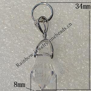 Glass Crystal Pendants Without Pendant Bail, Faceted Teardrop 34x8mm Hole:1mm, Sold by Bag