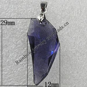 Glass Crystal Pendants Without Pendant Bail, Faceted Nugget 29x12mm Hole:1mm, Sold by Bag