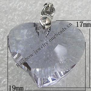 Glass Crystal Pendants Without Pendant Bail, Faceted Heart 19x17mm Hole:1mm, Sold by Bag