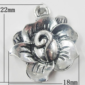 Pendant, Zinc Alloy Jewelry Findings, Flower 18x22mm, Sold by Bag