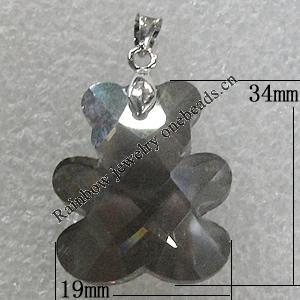 Glass Crystal Pendants Without Pendant Bail, Faceted Bear 34x19mm Hole:1mm, Sold by Bag