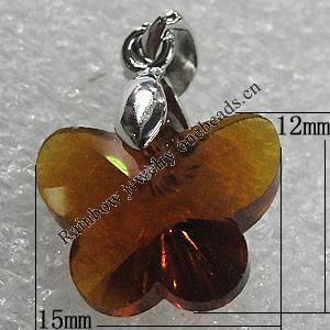 Glass Crystal Pendants Without Pendant Bail, Faceted Buttetfly 15x12mm Hole:1mm, Sold by Bag