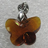 Glass Crystal Pendants Without Pendant Bail, Faceted Buttetfly 15x12mm Hole:1mm, Sold by Bag