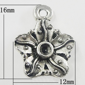 Pendant, Zinc Alloy Jewelry Findings, Flower 12x16mm, Sold by Bag