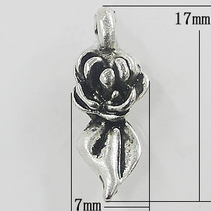 Pendant, Zinc Alloy Jewelry Findings, Flower 7x17mm, Sold by Bag