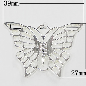 Pendant, Zinc Alloy Jewelry Findings, Butterfly 39x27mm, Sold by Bag
