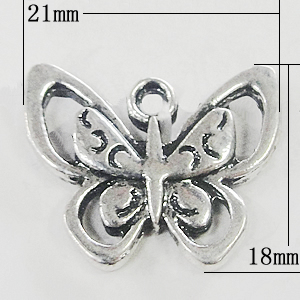 Pendant, Zinc Alloy Jewelry Findings, Butterfly 21x18mm, Sold by Bag