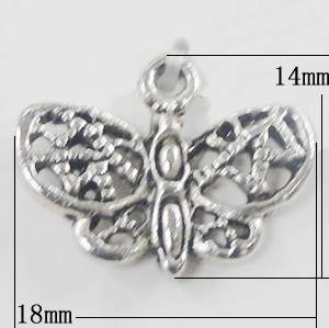 Pendant, Zinc Alloy Jewelry Findings, Butterfly 18x14mm, Sold by Bag