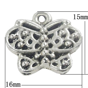 Pendant, Zinc Alloy Jewelry Findings, Butterfly 16x15mm, Sold by Bag