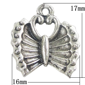 Pendant, Zinc Alloy Jewelry Findings, Butterfly 16x17mm, Sold by Bag