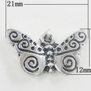 Pendant, Zinc Alloy Jewelry Findings, Butterfly 21x12mm, Sold by Bag