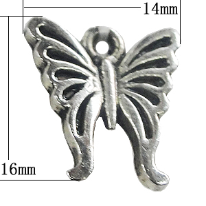 Pendant, Zinc Alloy Jewelry Findings, Butterfly 14x16mm, Sold by Bag