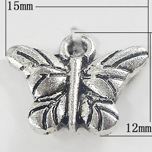 Pendant, Zinc Alloy Jewelry Findings, Butterfly 15x12mm, Sold by Bag