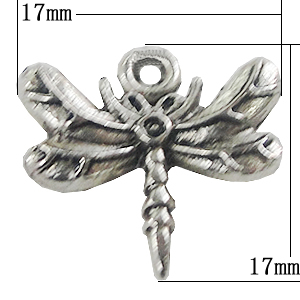 Pendant, Zinc Alloy Jewelry Findings, Dragonfly 17x17mm, Sold by Bag