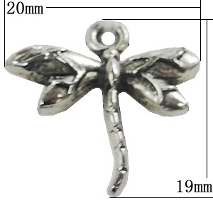 Pendant, Zinc Alloy Jewelry Findings, Dragonfly 19x20mm, Sold by Bag
