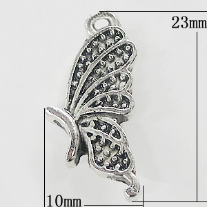 Pendant, Zinc Alloy Jewelry Findings, Butterfly 10x23mm, Sold by Bag