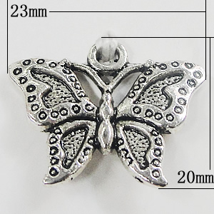Pendant, Zinc Alloy Jewelry Findings, Butterfly 23x20mm, Sold by Bag