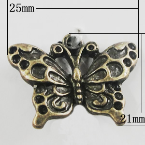 Pendant, Zinc Alloy Jewelry Findings, Butterfly 25x21mm, Sold by Bag