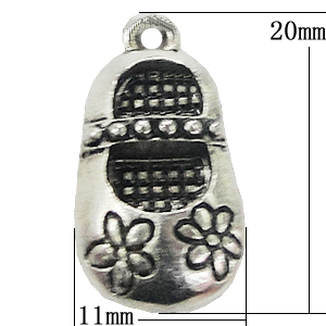Pendant, Zinc Alloy Jewelry Findings, Shoes 11x20mm, Sold by Bag
