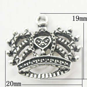 Pendant, Zinc Alloy Jewelry Findings, Crown 20x19mm, Sold by Bag