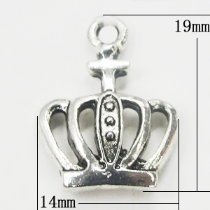 Pendant, Zinc Alloy Jewelry Findings, Crown 14x19mm, Sold by Bag