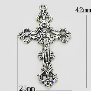 Pendant, Zinc Alloy Jewelry Findings, Cross 25x42mm, Sold by Bag