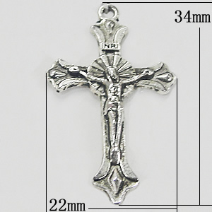 Pendant, Zinc Alloy Jewelry Findings, Cross 22x34mm, Sold by Bag