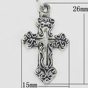 Pendant, Zinc Alloy Jewelry Findings, Cross 15x26mm, Sold by Bag