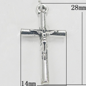 Pendant, Zinc Alloy Jewelry Findings, Cross 14x28mm, Sold by Bag