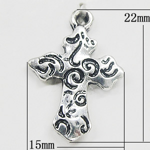 Pendant, Zinc Alloy Jewelry Findings, Cross 15x22mm, Sold by Bag