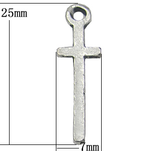 Pendant, Zinc Alloy Jewelry Findings, Cross 7x25mm, Sold by Bag