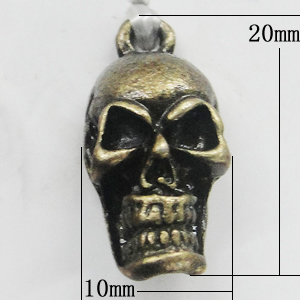 Pendant, Zinc Alloy Jewelry Findings, Skeleton 10x20mm, Sold by Bag