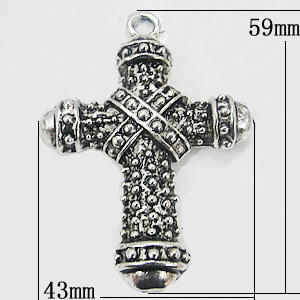 Pendant, Zinc Alloy Jewelry Findings, Cross 43x59mm, Sold by Bag