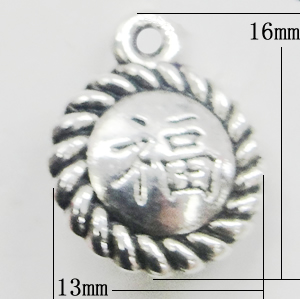 Pendant, Zinc Alloy Jewelry Findings, Flat Round 13x16mm, Sold by Bag