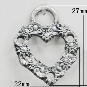 Pendant, Zinc Alloy Jewelry Findings, Heart 22x27mm, Sold by Bag