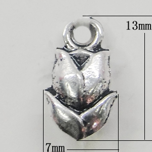 Pendant, Zinc Alloy Jewelry Findings, Flower 7x13mm, Sold by Bag