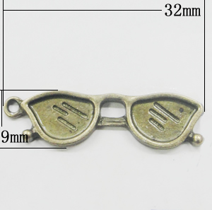 Pendant, Zinc Alloy Jewelry Findings, Glasses 32x9mm, Sold by Bag