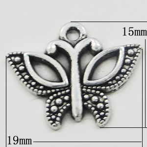 Pendant, Zinc Alloy Jewelry Findings, Butterfly 19x15mm, Sold by Bag