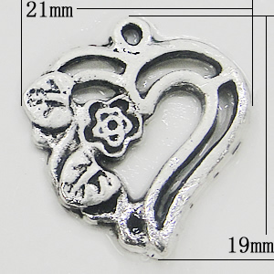 Pendant, Zinc Alloy Jewelry Findings, Heart 19x21mm, Sold by Bag