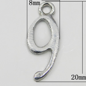 Pendant, Zinc Alloy Jewelry Findings, Letter 8x20mm, Sold by Bag