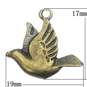 Pendant, Zinc Alloy Jewelry Findings, Bird 19x17mm, Sold by Bag