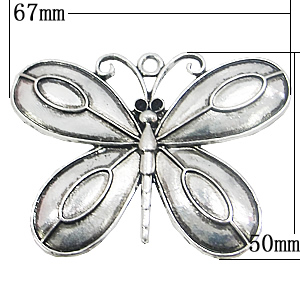 Pendant, Zinc Alloy Jewelry Findings, Butterfly 67x50mm, Sold by Bag