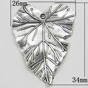 Pendant, Zinc Alloy Jewelry Findings, Leaf 26x34mm, Sold by Bag