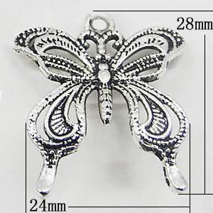 Pendant, Zinc Alloy Jewelry Findings, Butterfly 24x28mm, Sold by Bag