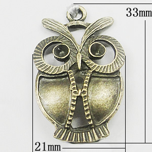 Pendant, Zinc Alloy Jewelry Findings, Owl 21x33mm, Sold by Bag