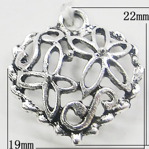 Pendant, Zinc Alloy Jewelry Findings, Heart 19x22mm, Sold by Bag