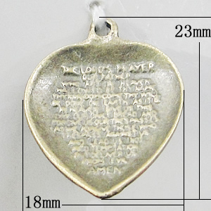 Pendant, Zinc Alloy Jewelry Findings, Heart 18x23mm, Sold by Bag