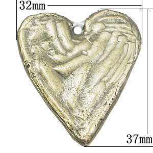 Pendant, Zinc Alloy Jewelry Findings, Heart 32x37mm, Sold by Bag